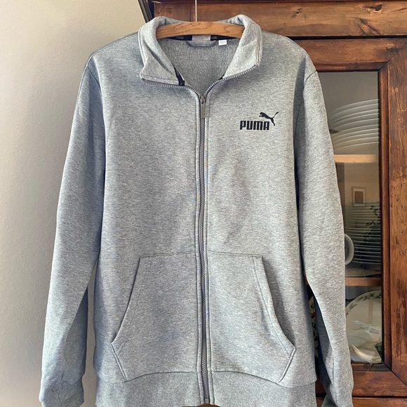 Puma Unisex Grey Zip-Up Cotton Sweatshirt - Picture 2 of 14